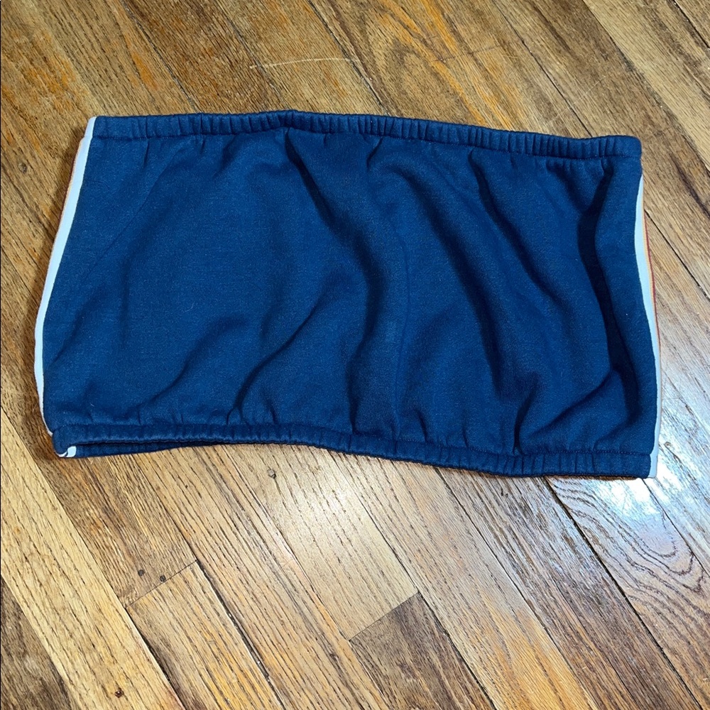 Navy Blue Strapless Bandeau with Side Stripes